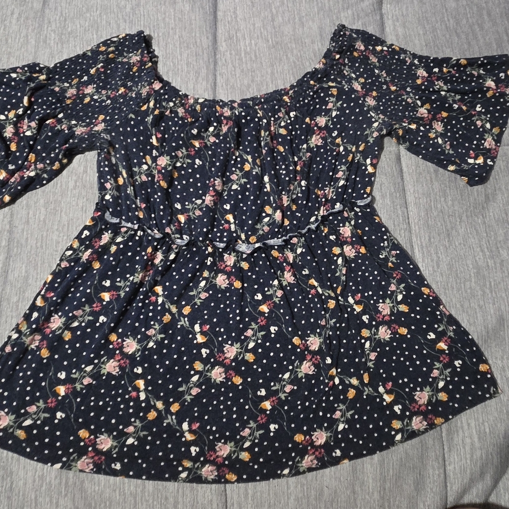 Navy Floral Off-Shoulder Blouse